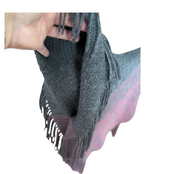 Elegant Gray and Pink Women's Poncho with Fringe - Picture 3 of 5